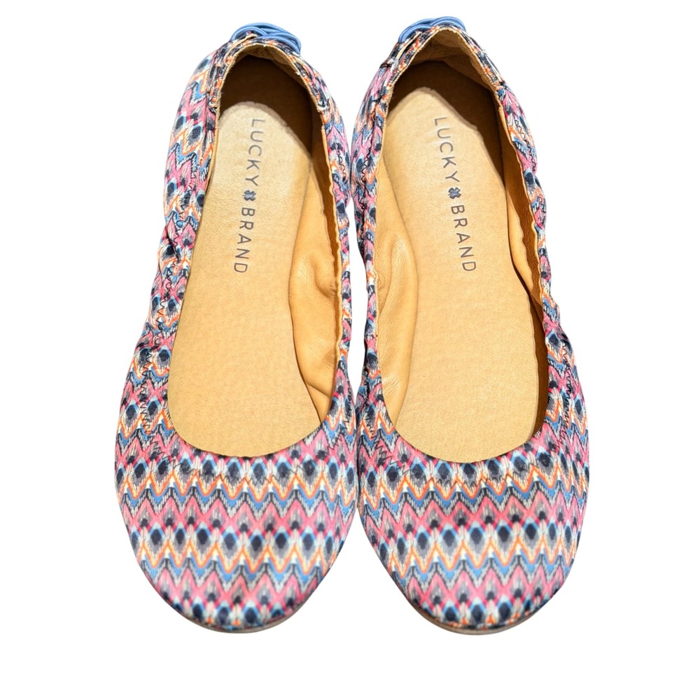 Lucky Brand Emmie Ballet Flats Womens 8.5 Multi Color Ikat Chevron Boho Slip On